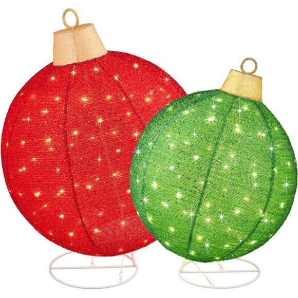 2pc Lighted Pop-Up Outdoor Christmas Ornament Set, Holiday Ball Decoration - Picture 1 of 7